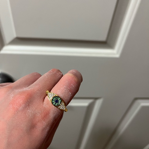 Rarities by Carol Brodie Gold Vermeil Green Evil Eye Ring